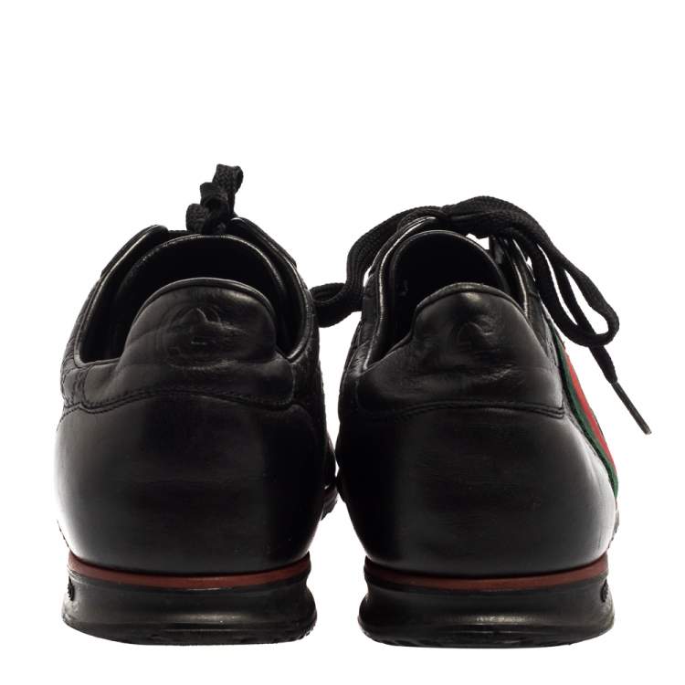 Pre Owned Gucci Black Guccissima Leather Web Low Top Sneakers Size 43.5