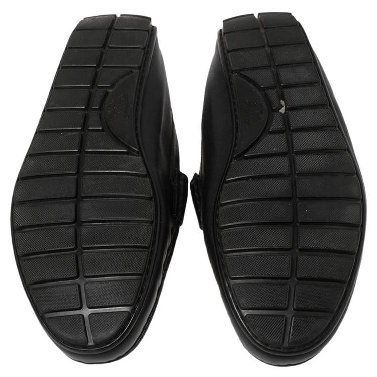 Pre Owned Gucci Black Guccissima Leather Slip On Loafers Size 44.5