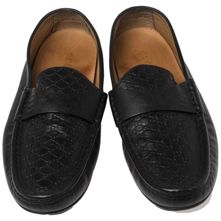 Pre Owned Gucci Black Guccissima Leather Slip On Loafers Size 44.5