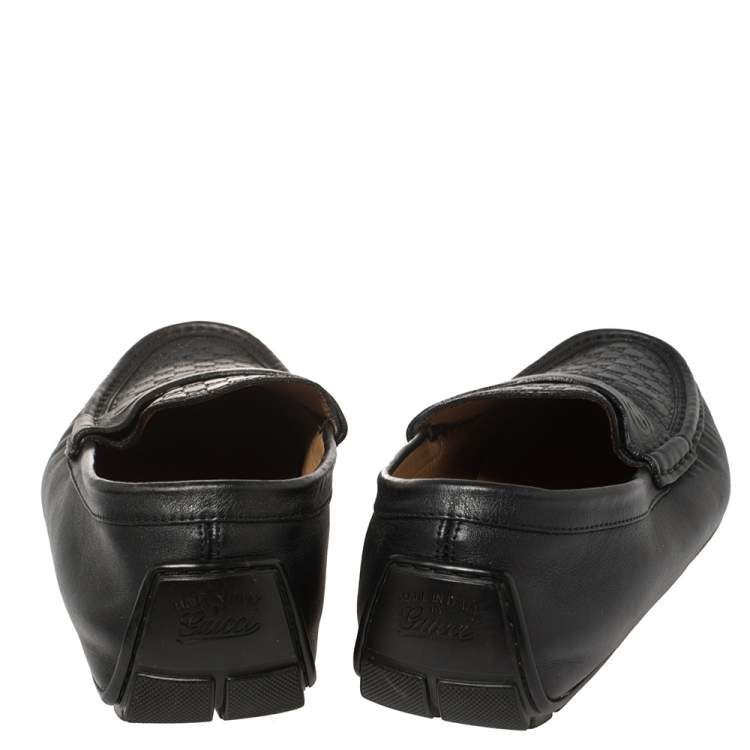Pre Owned Gucci Black Guccissima Leather Slip On Loafers Size 44.5
