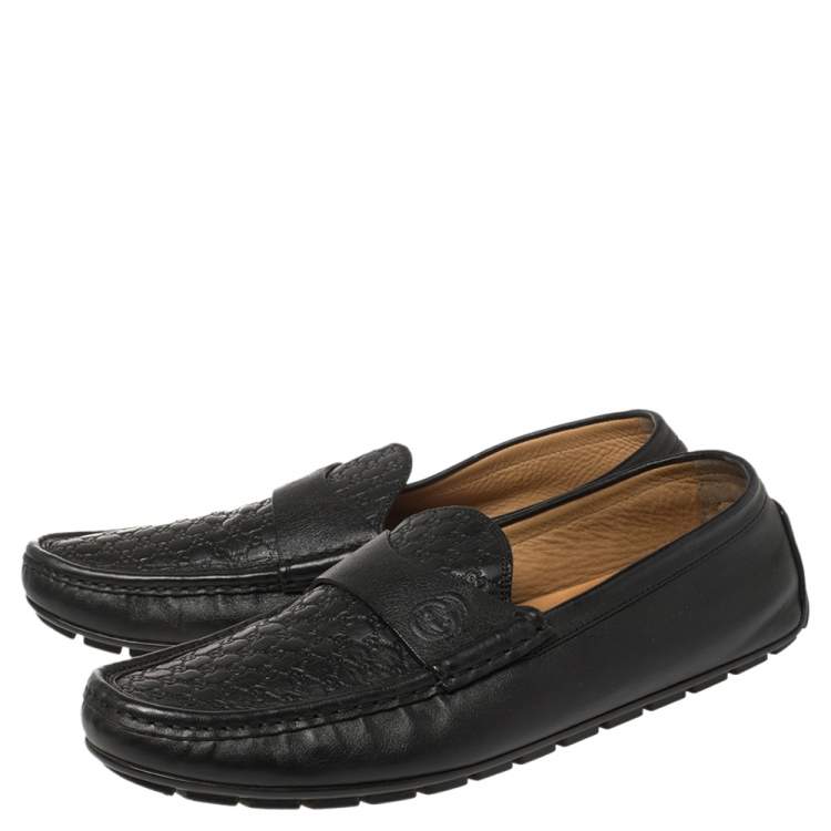 Pre Owned Gucci Black Guccissima Leather Slip On Loafers Size 44.5