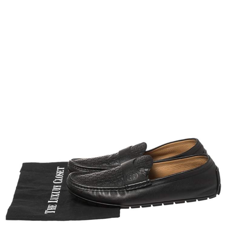 Pre Owned Gucci Black Guccissima Leather Slip On Loafers Size 44.5