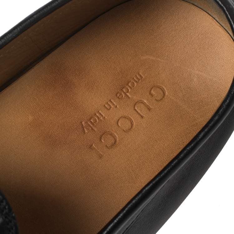 Pre Owned Gucci Black Guccissima Leather Slip On Loafers Size 44.5