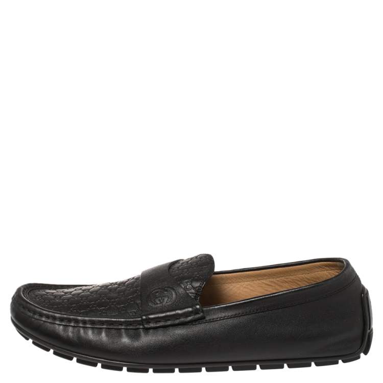 Pre Owned Gucci Black Guccissima Leather Slip On Loafers Size 44.5