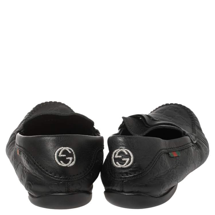 Pre Owned Gucci Black Guccissima Leather Penny Slip On Loafers Size 41.5