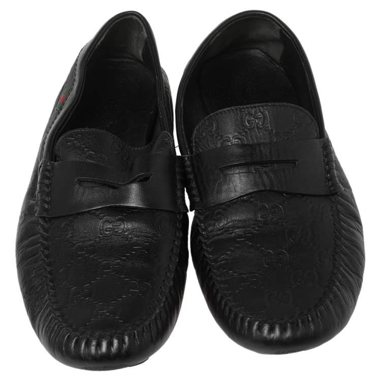 Pre Owned Gucci Black Guccissima Leather Penny Slip On Loafers Size 41.5