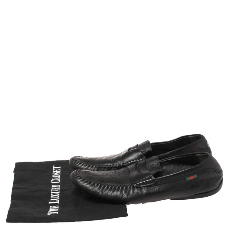 Pre Owned Gucci Black Guccissima Leather Penny Slip On Loafers Size 41.5