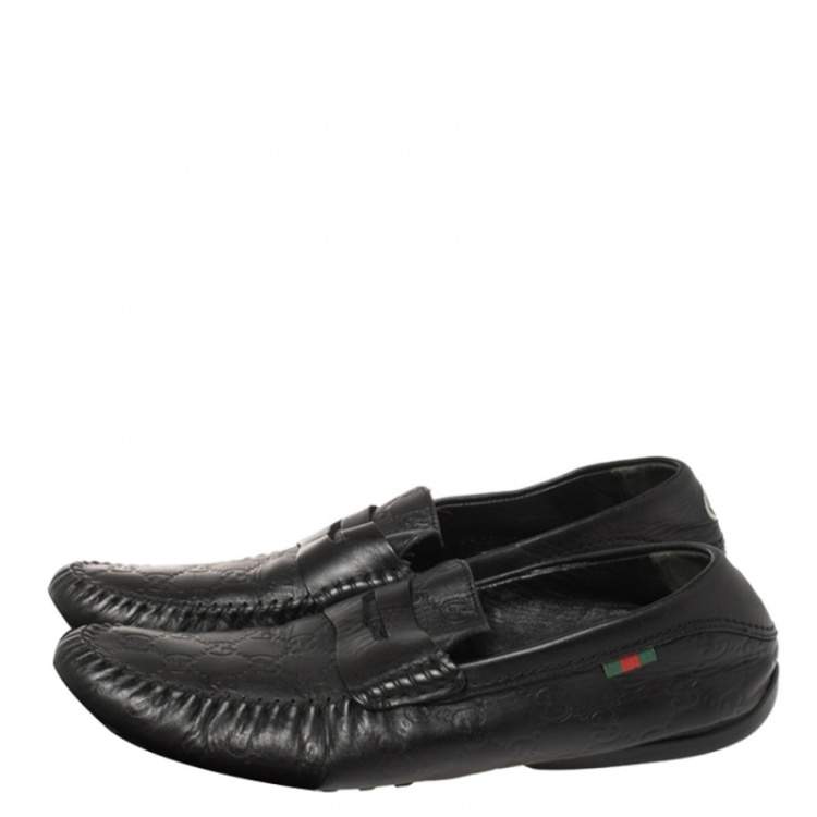 Pre Owned Gucci Black Guccissima Leather Penny Slip On Loafers Size 41.5