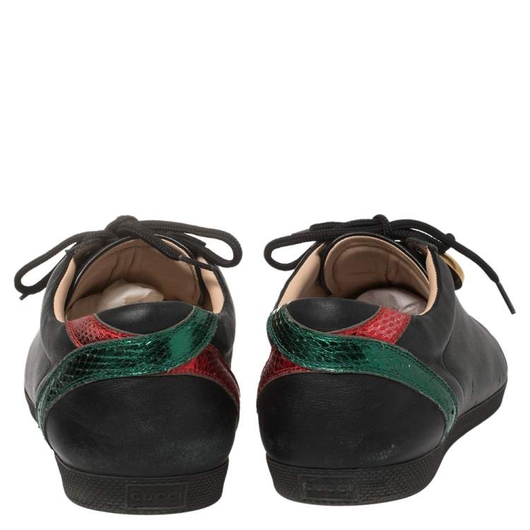 Pre Owned Gucci Black Leather GG Marmont Embellished Lace Up Sneakers Size 42