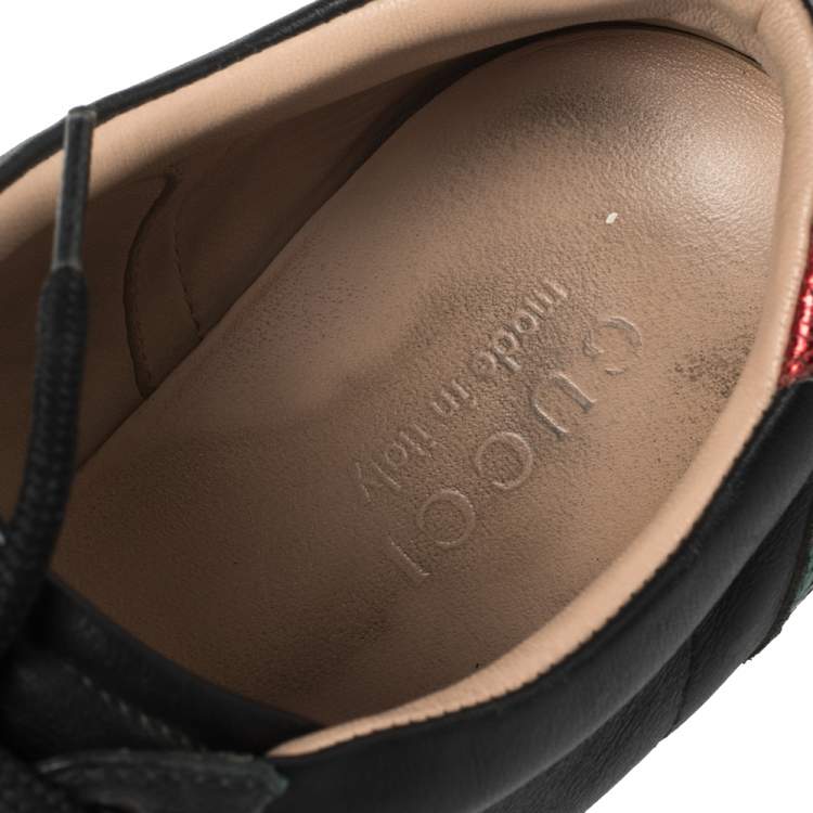 Pre Owned Gucci Black Leather GG Marmont Embellished Lace Up Sneakers Size 42