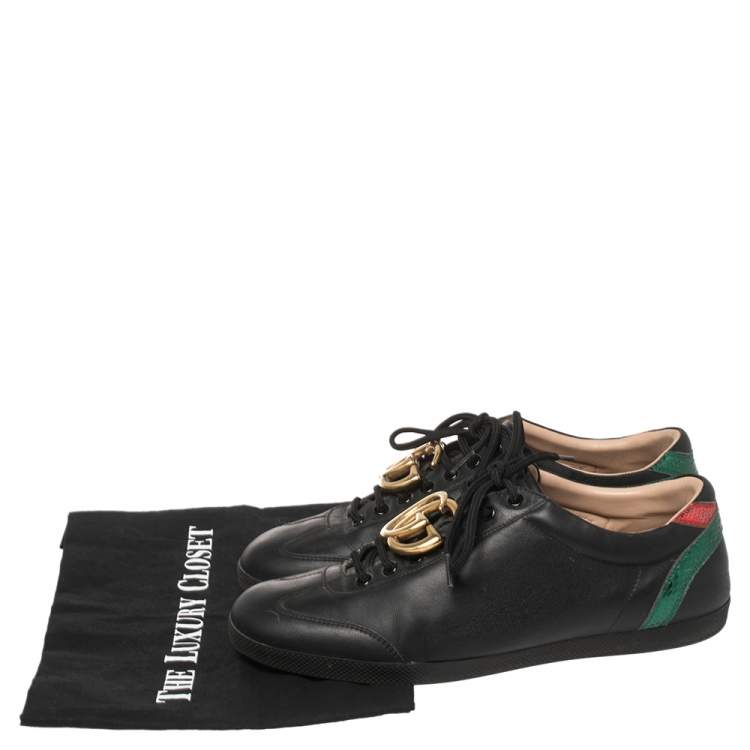 Pre Owned Gucci Black Leather GG Marmont Embellished Lace Up Sneakers Size 42