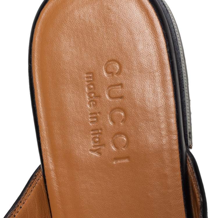 Pre Owned Gucci Black Leather Princetown Horsebit Bee Embroidered Mules Size 39.5