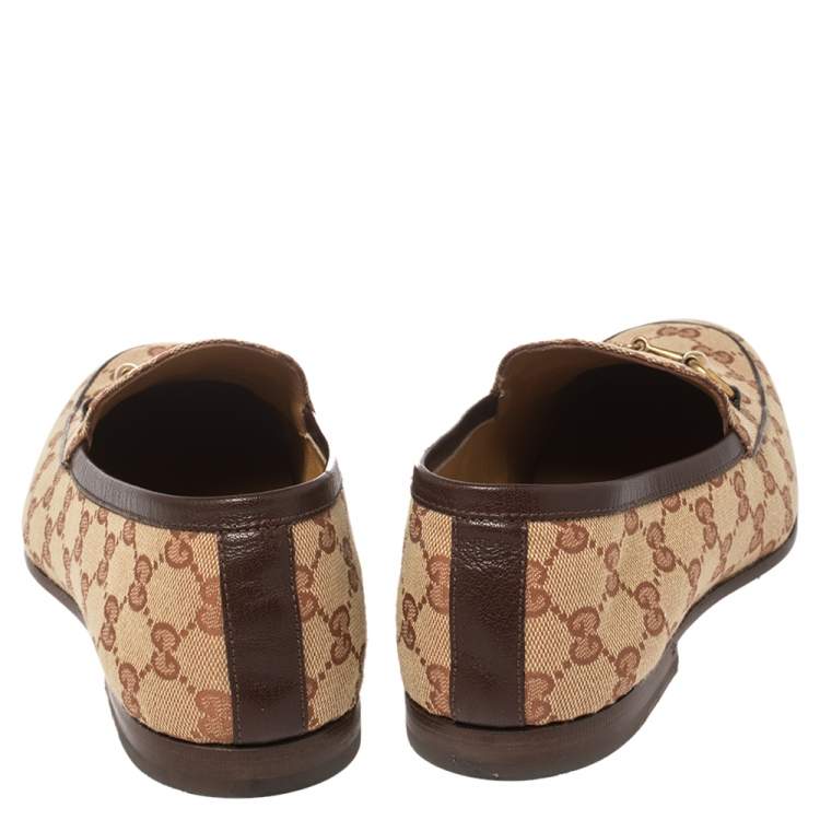Pre Owned Gucci Beige GG Canvas Jordaan Horsebit Loafers Size 42