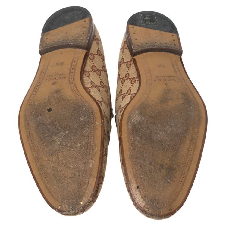 Pre Owned Gucci Beige GG Canvas Jordaan Horsebit Loafers Size 42
