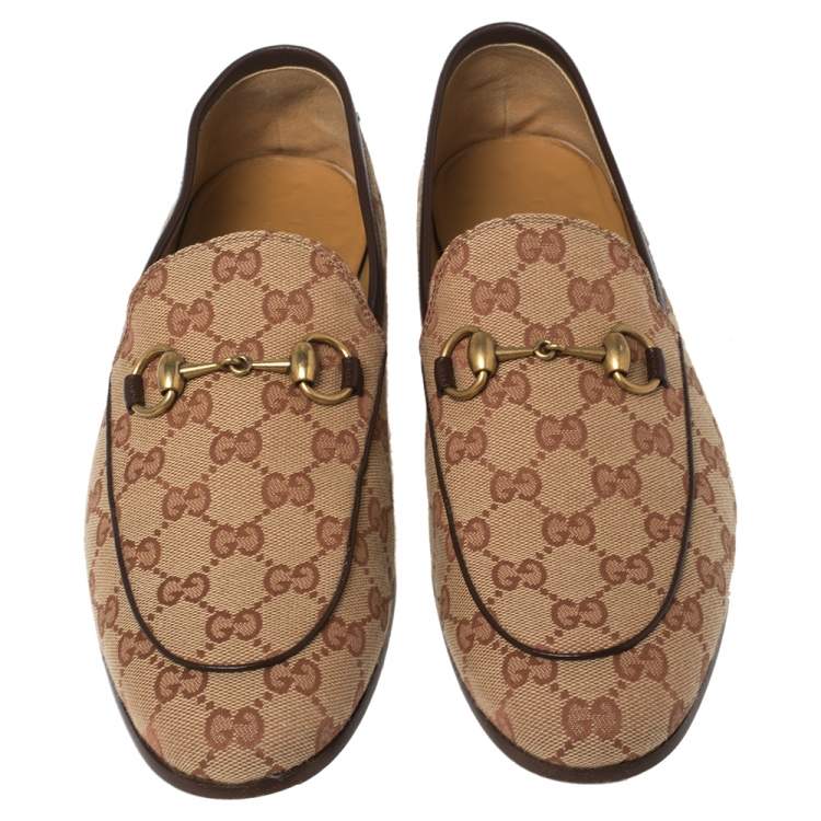 Pre Owned Gucci Beige GG Canvas Jordaan Horsebit Loafers Size 42