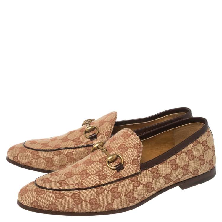 Pre Owned Gucci Beige GG Canvas Jordaan Horsebit Loafers Size 42