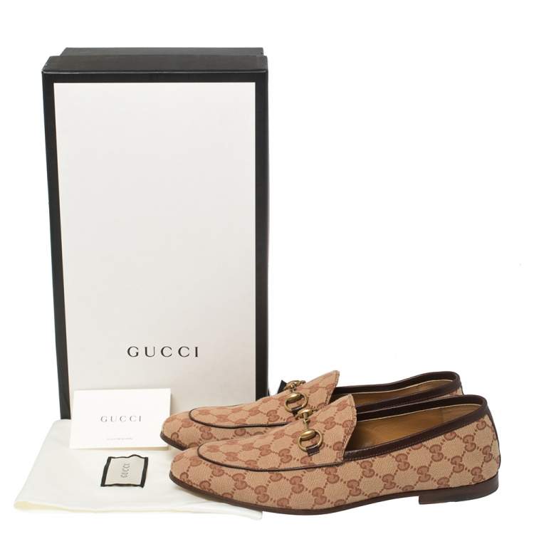 Pre Owned Gucci Beige GG Canvas Jordaan Horsebit Loafers Size 42