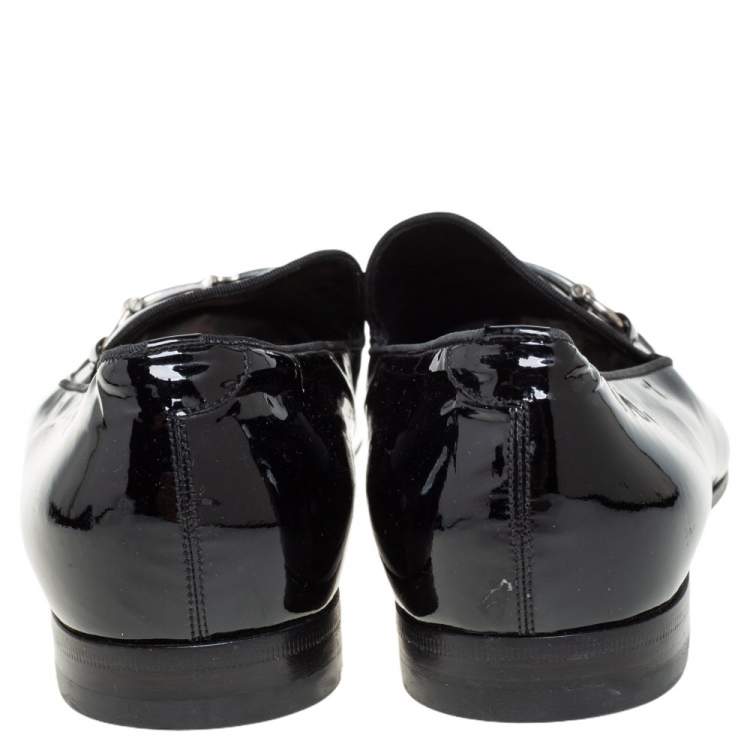 Pre Owned Gucci Black Patent Leather Horsebit Slip on Loafers Size 43.5