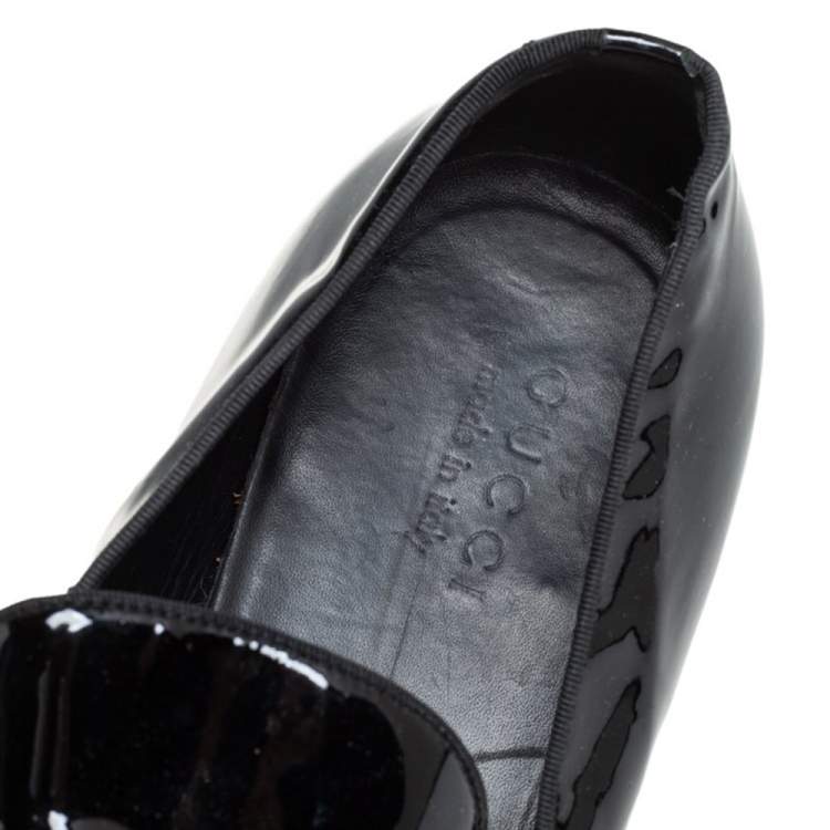 Pre Owned Gucci Black Patent Leather Horsebit Slip on Loafers Size 43.5