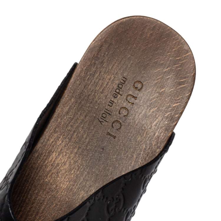 Pre Owned Gucci Black Guccissima Leather Criss Cross Slide Sandals Size 40.5