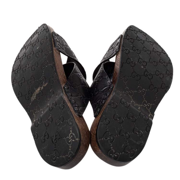 Pre Owned Gucci Black Guccissima Leather Criss Cross Slide Sandals Size 40.5