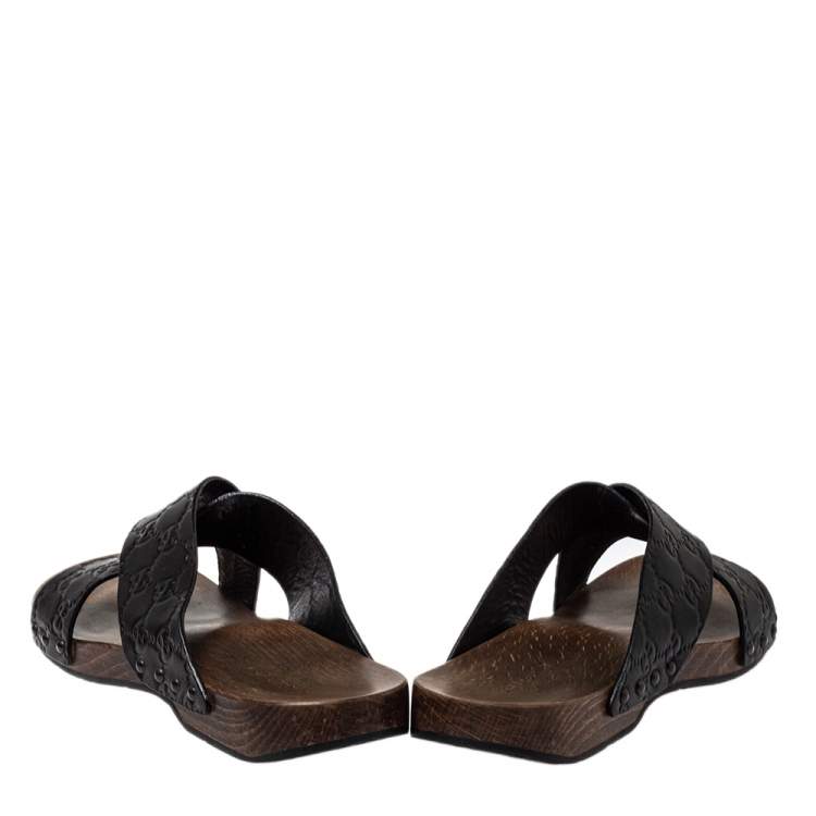 Pre Owned Gucci Black Guccissima Leather Criss Cross Slide Sandals Size 40.5