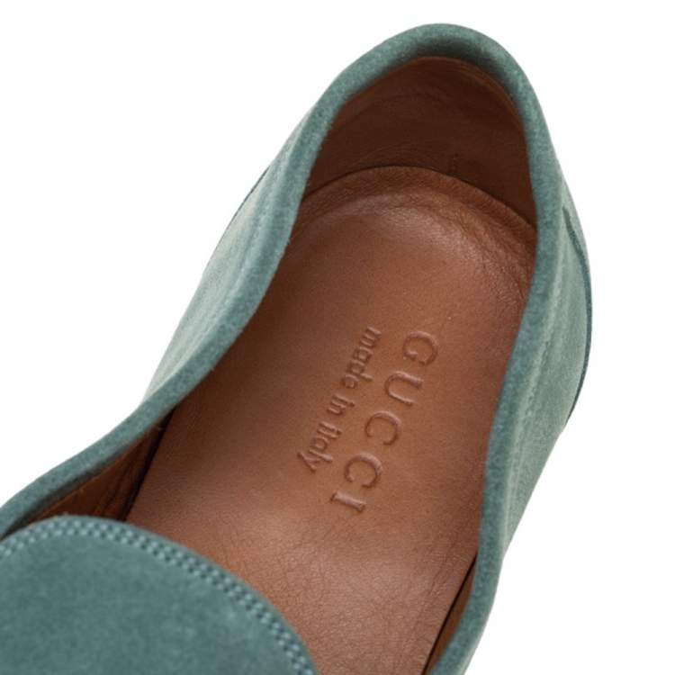 Pre Owned Gucci Blue Suede Bamboo Horsebit Loafers Size 45
