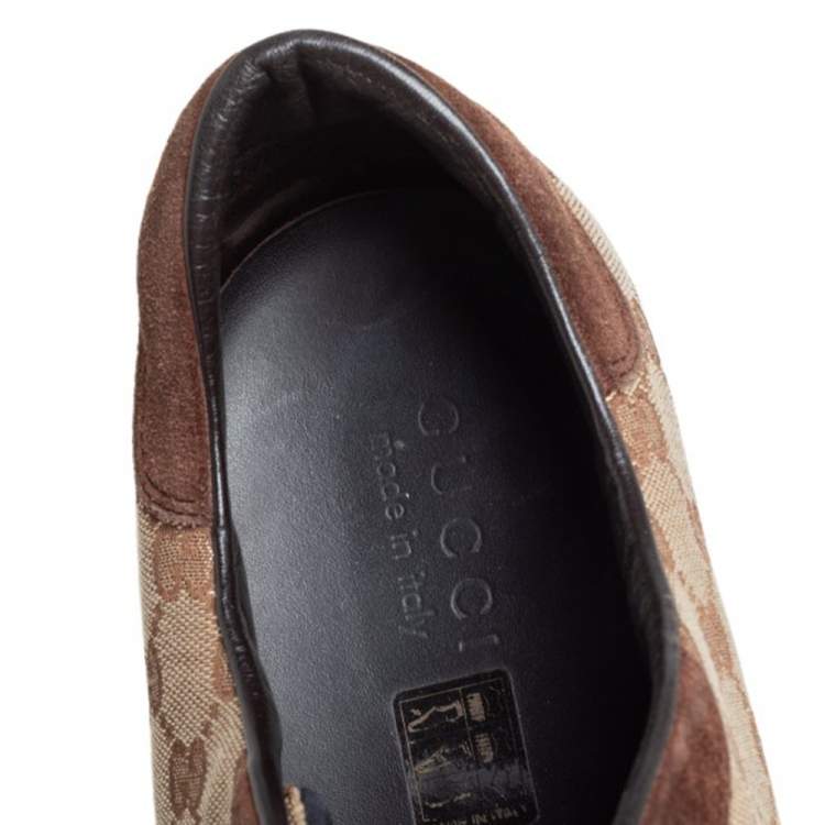 Pre Owned Gucci Beige/Brown GG Canvas and Suede Classic Web Low Top Sneakers Size 46.5