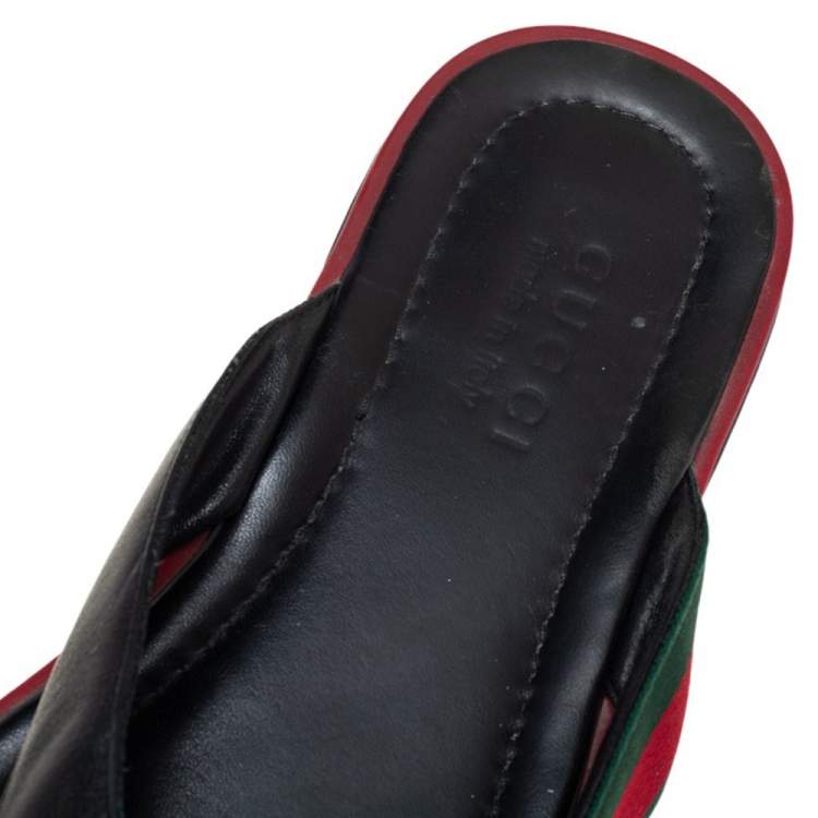Pre Owned Gucci Black Guccissima Leather Web Detail Thong Flat Size 45