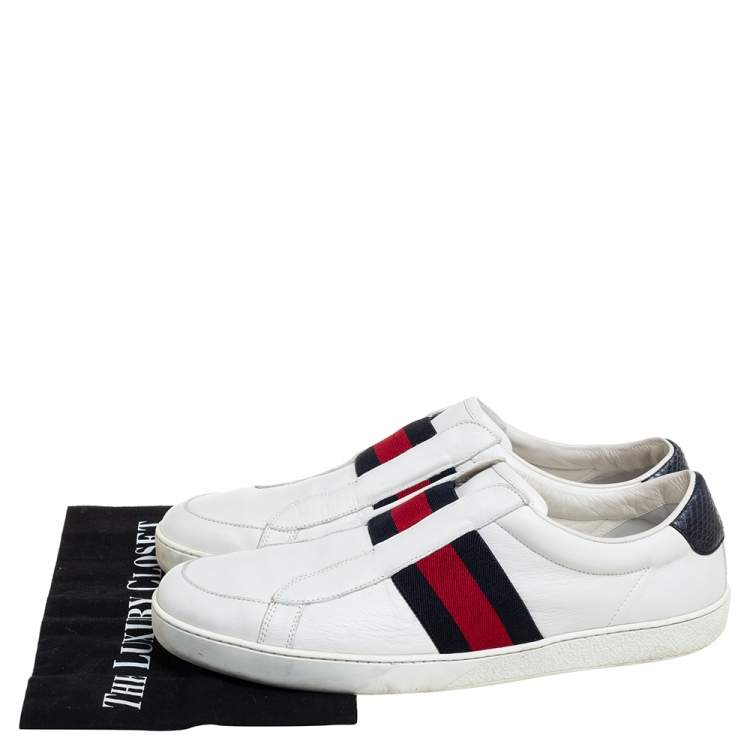 Pre Owned Gucci White Leather Web Ace Slip On Sneakers Size 45 