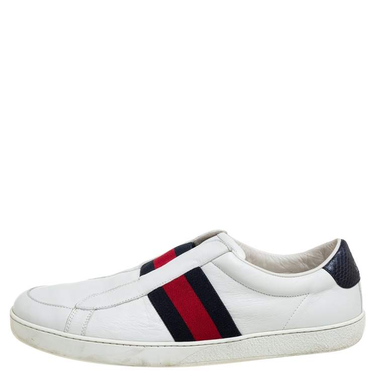 Pre Owned Gucci White Leather Web Ace Slip On Sneakers Size 45 