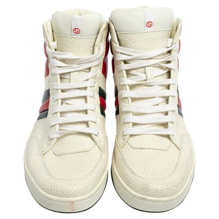 Pre Owned Gucci White/Red Leather New Praga Karibu High Top sneakers Size 42.5