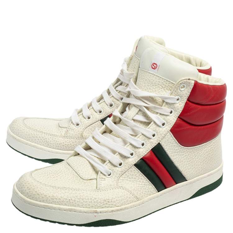 Pre Owned Gucci White/Red Leather New Praga Karibu High Top sneakers Size 42.5