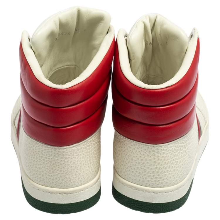 Pre Owned Gucci White/Red Leather New Praga Karibu High Top sneakers Size 42.5