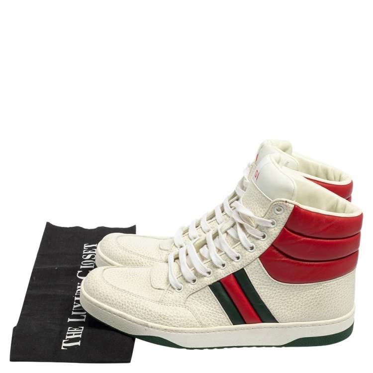 Pre Owned Gucci White/Red Leather New Praga Karibu High Top sneakers Size 42.5