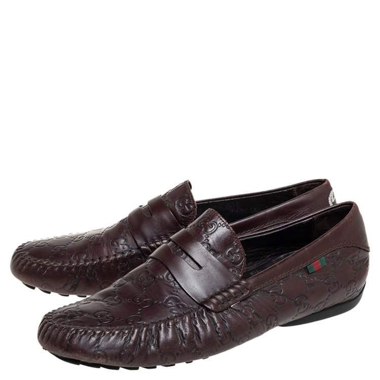 Pre Owned Gucci Brown Guccissima Leather Slip On Loafers Size 41.5