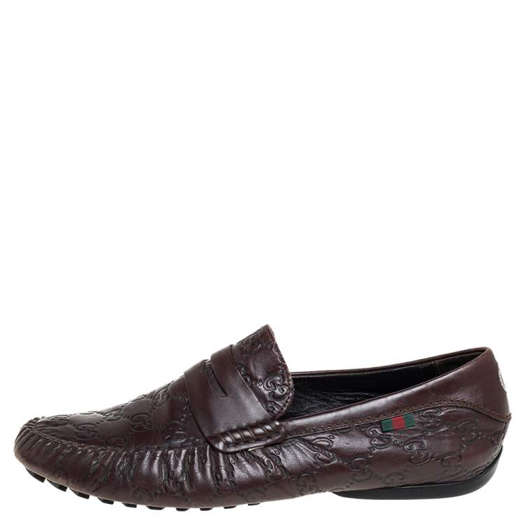 Pre Owned Gucci Brown Guccissima Leather Slip On Loafers Size 41.5
