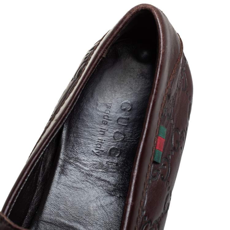 Pre Owned Gucci Brown Guccissima Leather Slip On Loafers Size 41.5