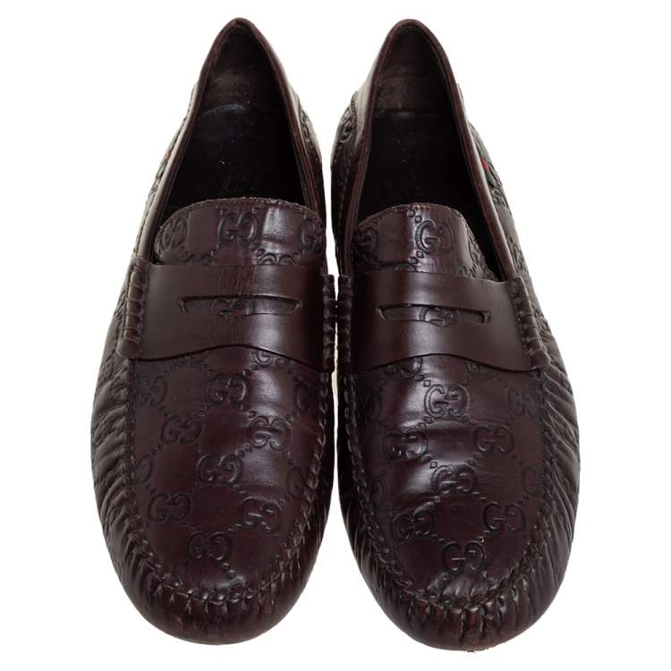 Pre Owned Gucci Brown Guccissima Leather Slip On Loafers Size 41.5