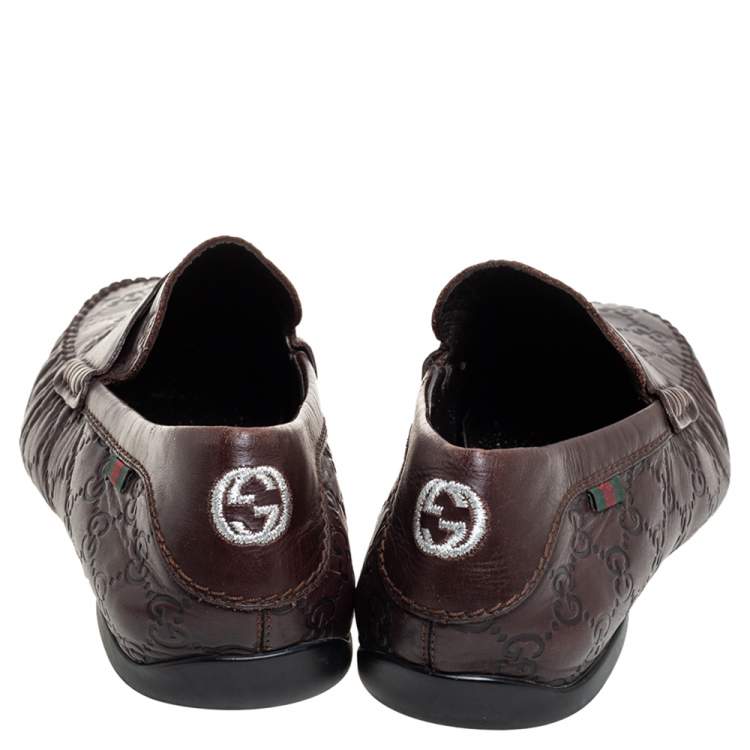 Pre Owned Gucci Brown Guccissima Leather Slip On Loafers Size 41.5