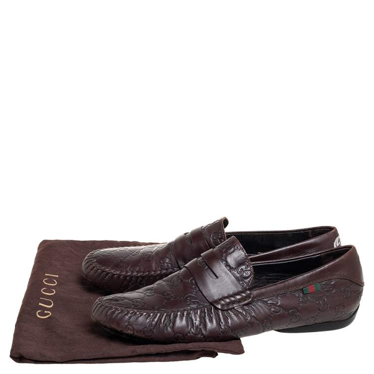 Pre Owned Gucci Brown Guccissima Leather Slip On Loafers Size 41.5
