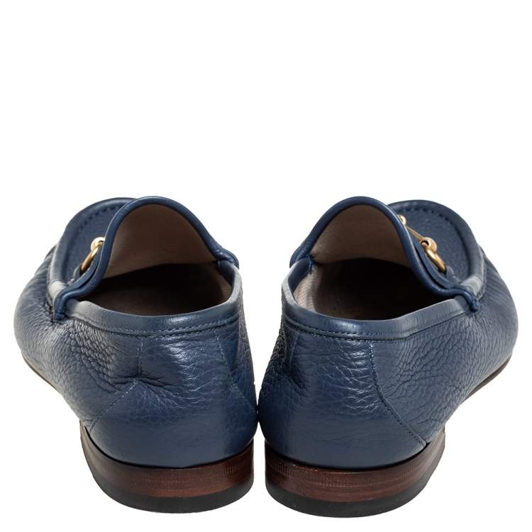 Pre Owned Gucci Blue Leather Horsebit Slip On Loafers Size 42.5