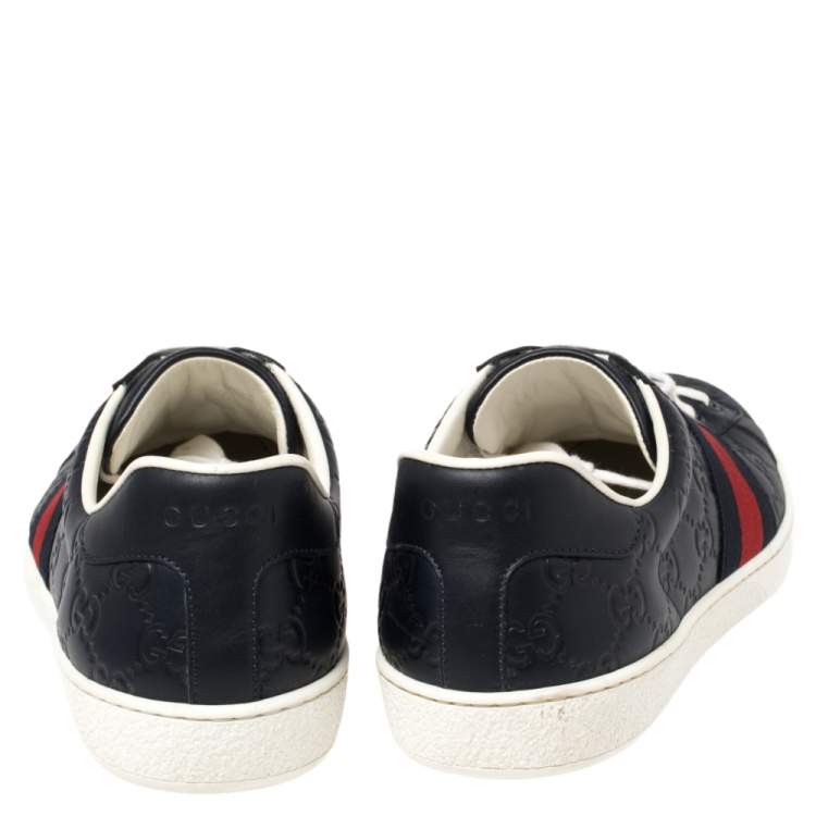 Pre Owned Gucci Dark Blue Guccissima Leather Web Detail Ace Sneakers Size 41