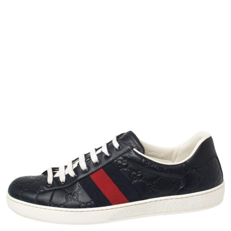 Men's Ace Sneaker Black GG Supreme Canvas With Blue & Red Web