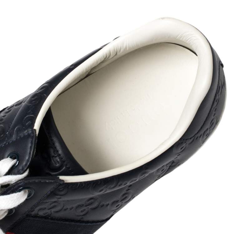 Pre Owned Gucci Dark Blue Guccissima Leather Web Detail Ace Sneakers Size 41