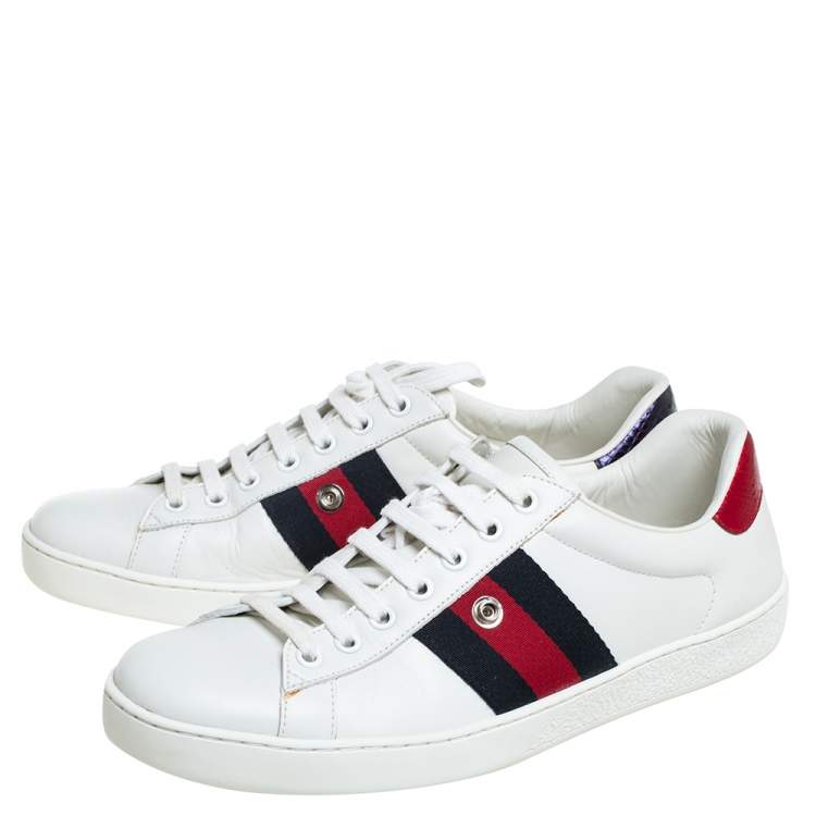 Pre Owned Gucci White Leather Ace Web Low Top Sneakers Size 41