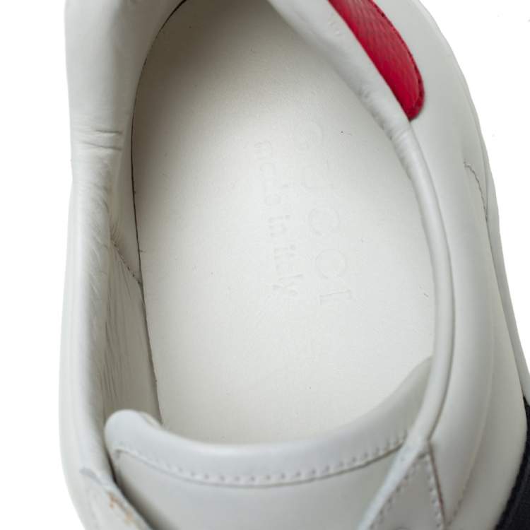 Pre Owned Gucci White Leather Ace Web Low Top Sneakers Size 41