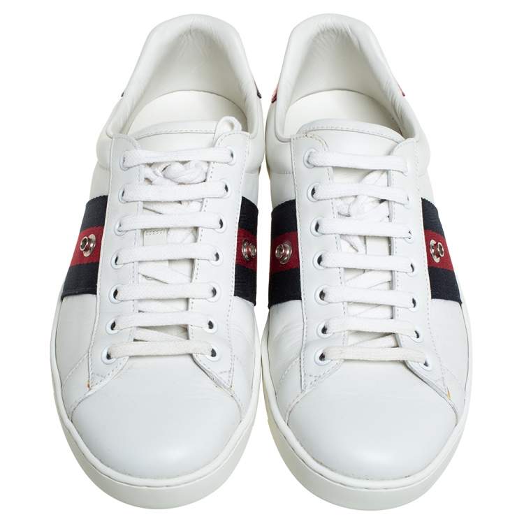 Pre Owned Gucci White Leather Ace Web Low Top Sneakers Size 41