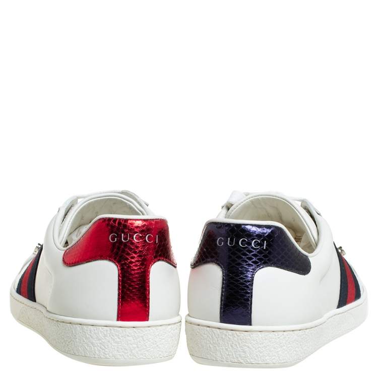 Pre Owned Gucci White Leather Ace Web Low Top Sneakers Size 41