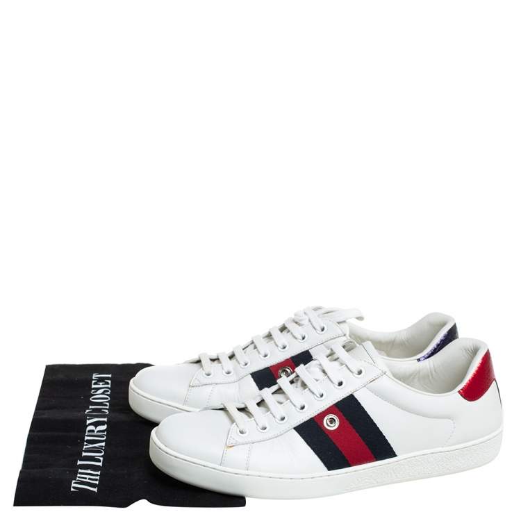 Pre Owned Gucci White Leather Ace Web Low Top Sneakers Size 41